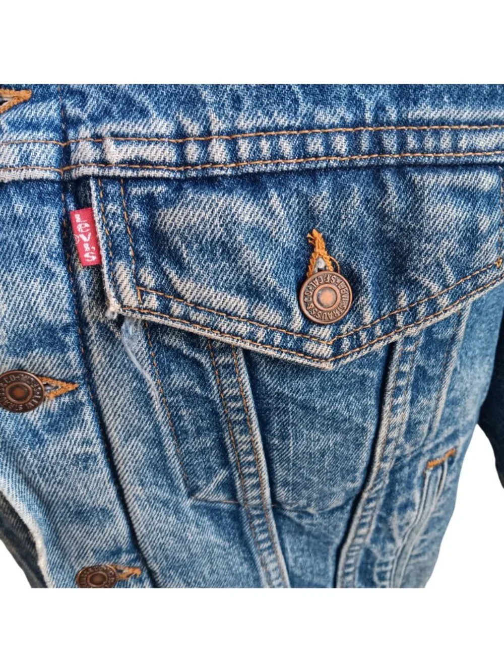True Vintage Medium 1990's Levis Denim Trucker Jacket Tiger Blanket 70506-0316 - Picture 4 of 12